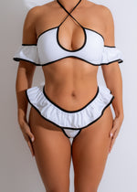 Tidal Edge Bikini Set White with matching cover-up and sunglasses