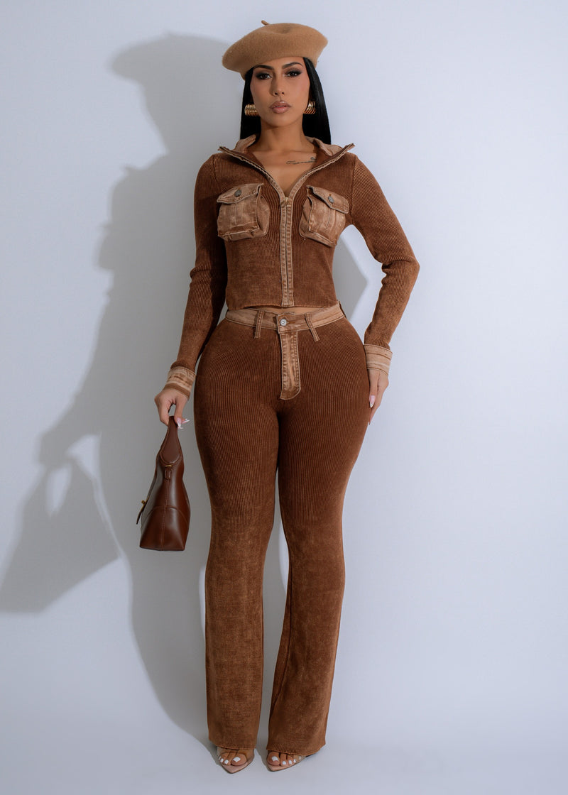 Urban Terrain Knit Pant Set Brown in a cozy brown color, perfect for casual urban wear 