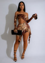 Wild Serenade Mini Dress Brown, a floral-patterned, bohemian-inspired outfit for summer 