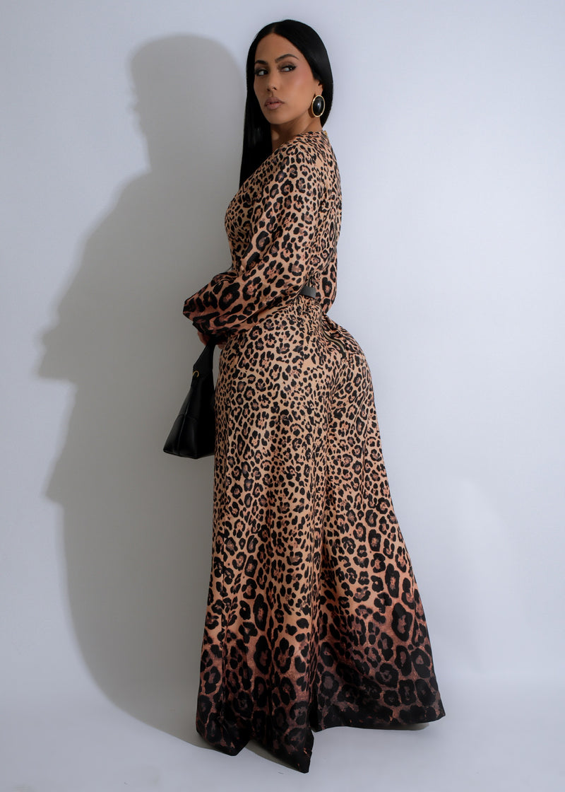 Elegant and fierce leopard print jumpsuit in a rich brown color