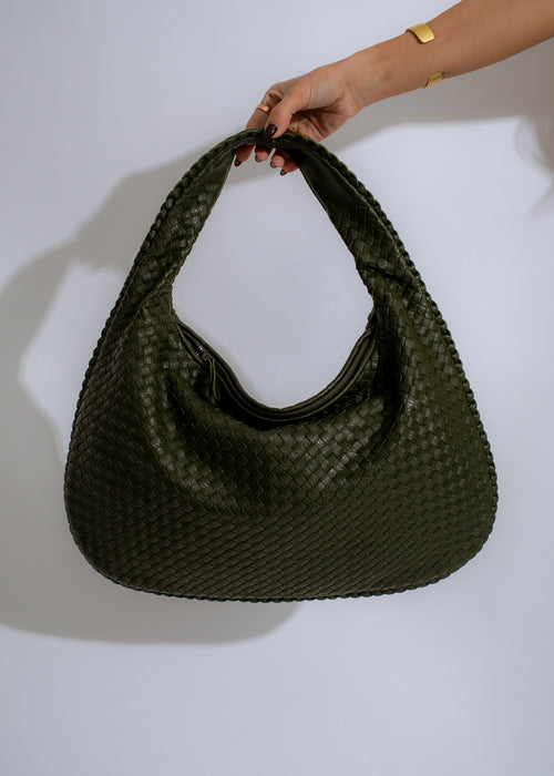 Stylish and spacious Serenade Woven Hobo Handbag in vibrant green color