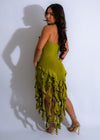 Beautifully designed green mini dress with ruffle detail, perfect for any occasion