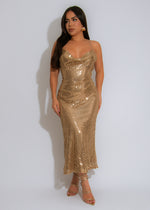 Radiance Chainmail Sequin Midi Dress Gold