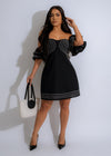 Nautical Allure Mini Dress Black with striped bodice and full skirt, perfect for summer parties and beach outings