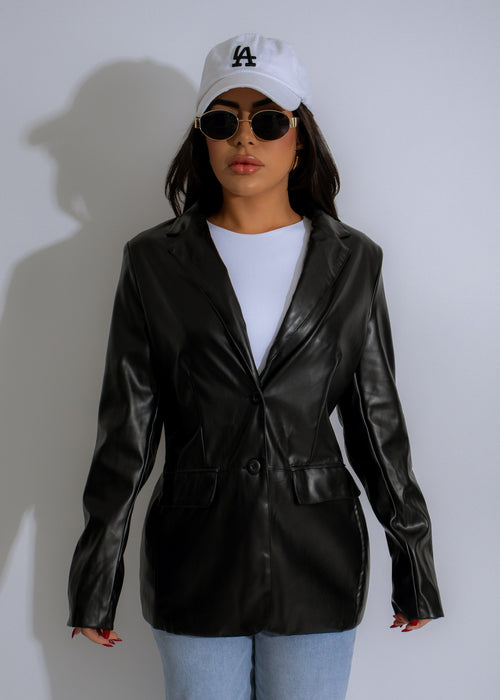 Black faux leather jacket with stylish design and high-quality material