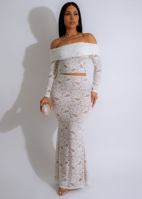 Beautiful white lace skirt set, perfect for a dreamy summer look