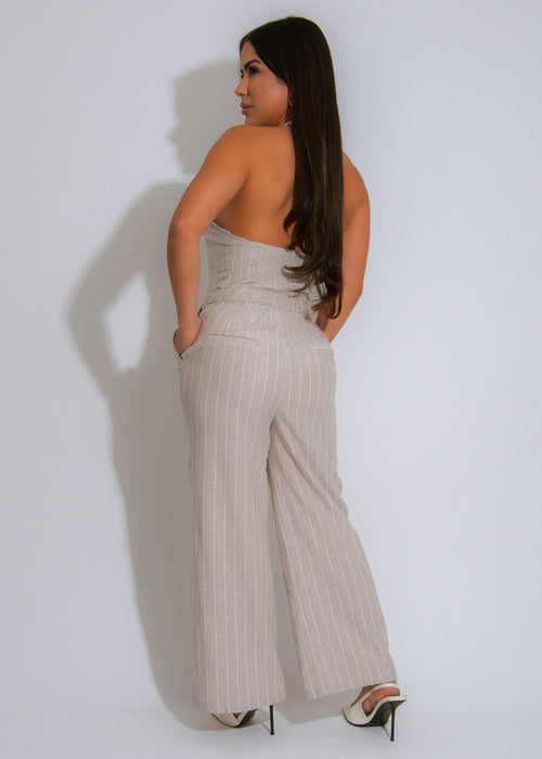 Uptown Poise Stripes Linen Jumpsuit Nude