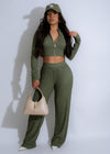 Textured green pant set with a relaxed fit and comfortable feel