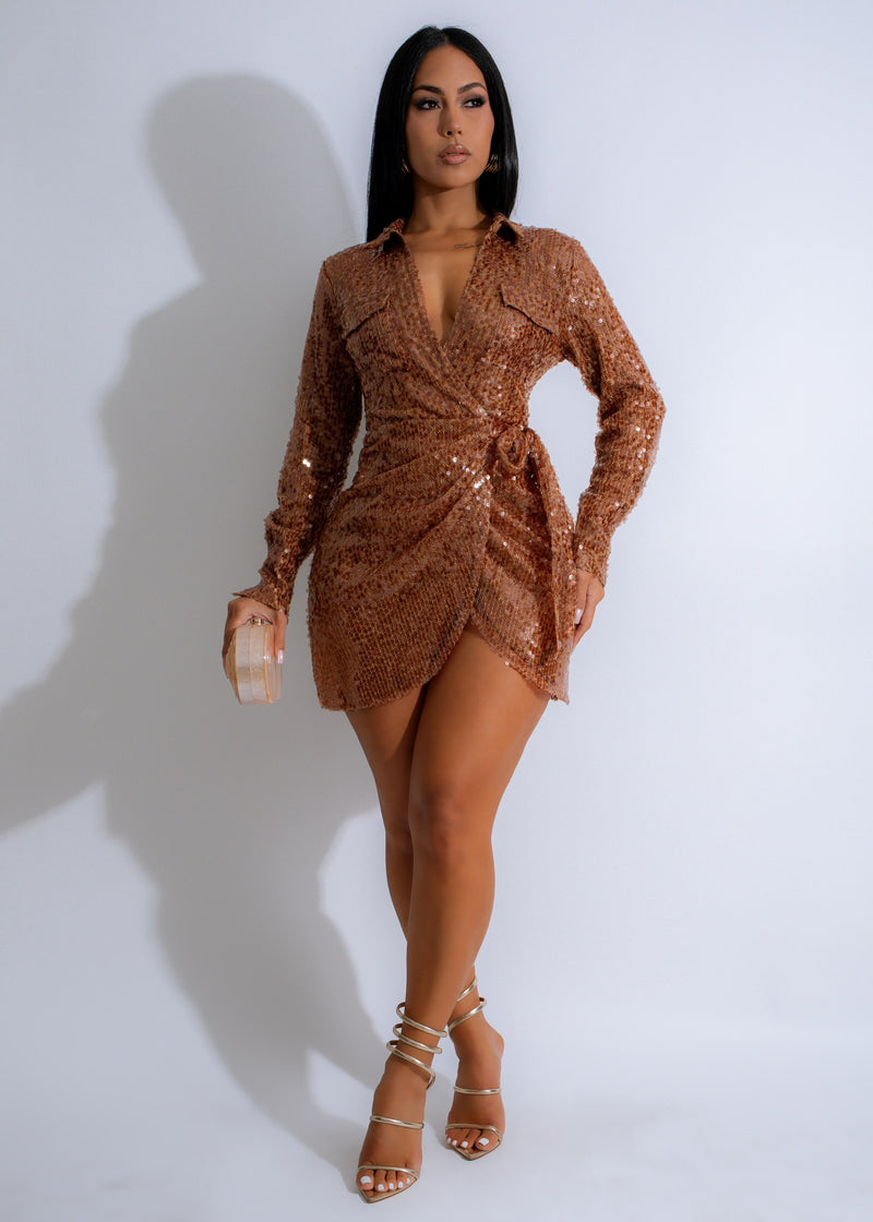 Solstice Spark Sequin Mini Dress Brown