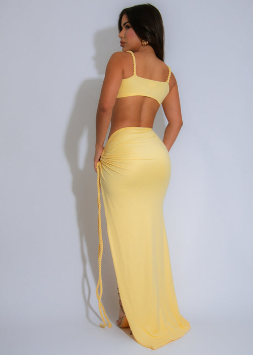 Coastal Allure Ruched Skirt Set Yellow