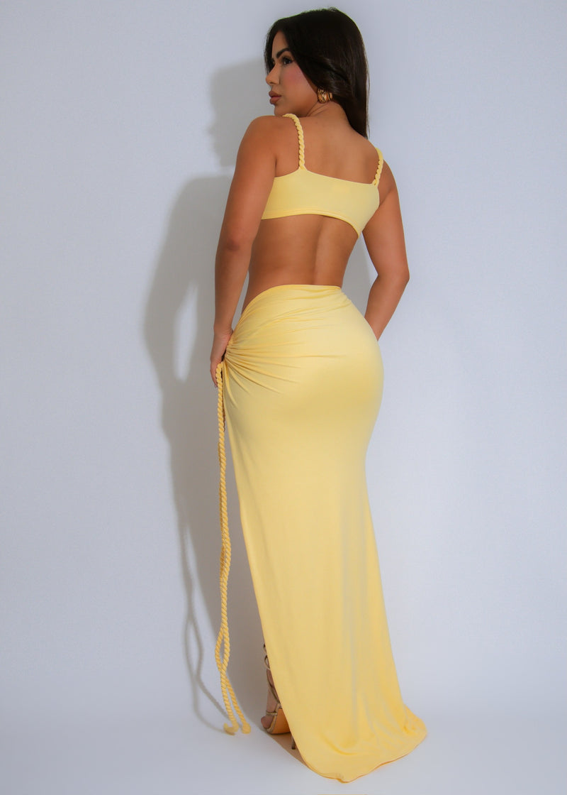 Coastal Allure Ruched Skirt Set Yellow