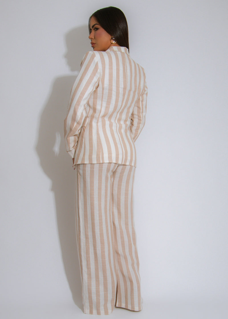 Marbella Stripes Linen Pant Set Nude