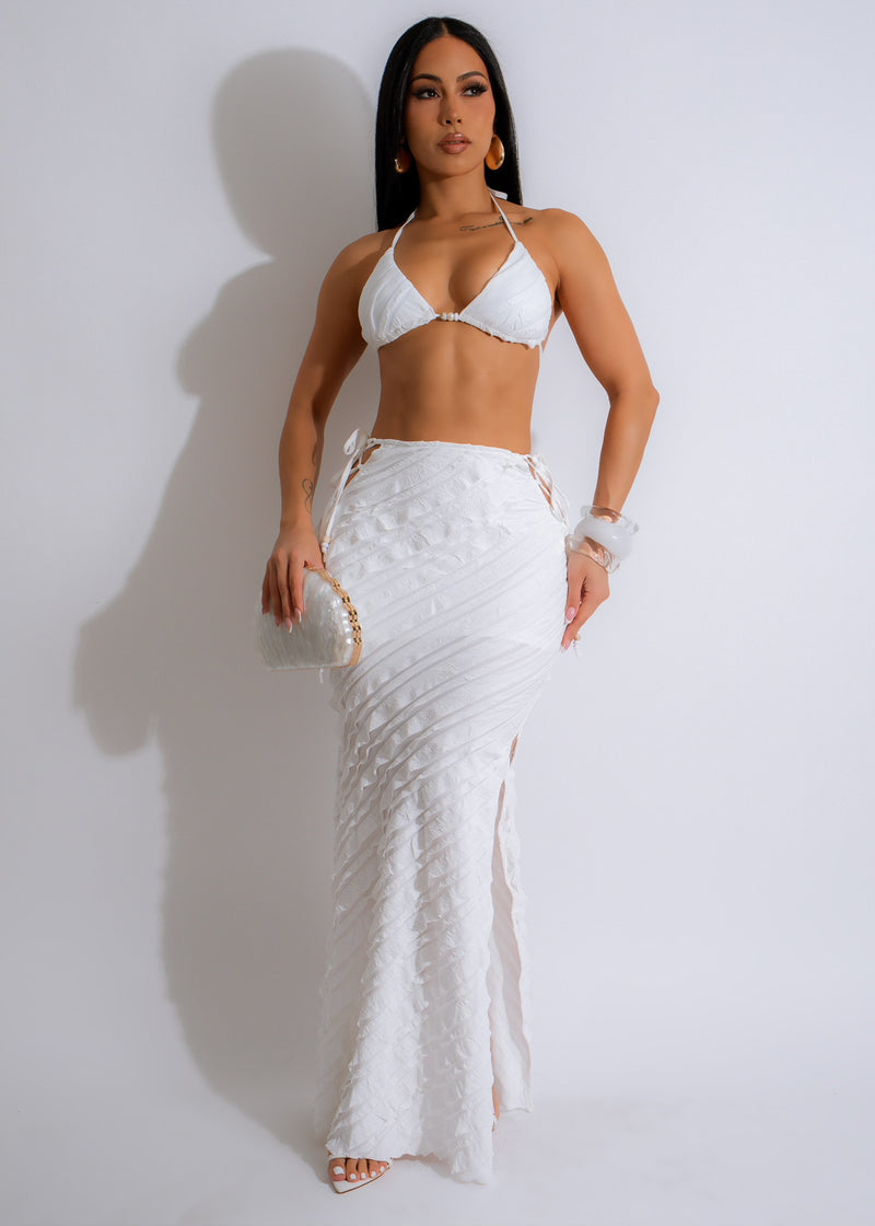 Beautiful white skirt set with matching top, perfect for expressing happiness and joy in any occasion