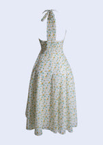 Elegant and feminine Orchard Reverie Floral Midi Dress White* with adjustable spaghetti straps