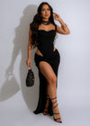 Stylish and elegant black ruched skirt set for sophisticated evening wear 