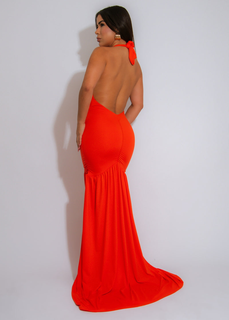 Nocturnal Flow Ruched Maxi Dress Orange