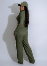 Green two-piece loungewear set with soft, textured fabric and soothing vibes