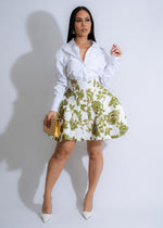 Beautiful green floral skirt set with blooming rose pattern for women