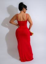 Ethereal Whisper Ruched Maxi Dress Red, back view, intricate ruching details, flattering silhouette