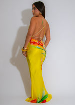 Poetic Love Floral Satin Maxi Dress Yellow