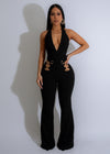 Black Gilded Drape Jumpsuit with a flowy silhouette and metallic detailing