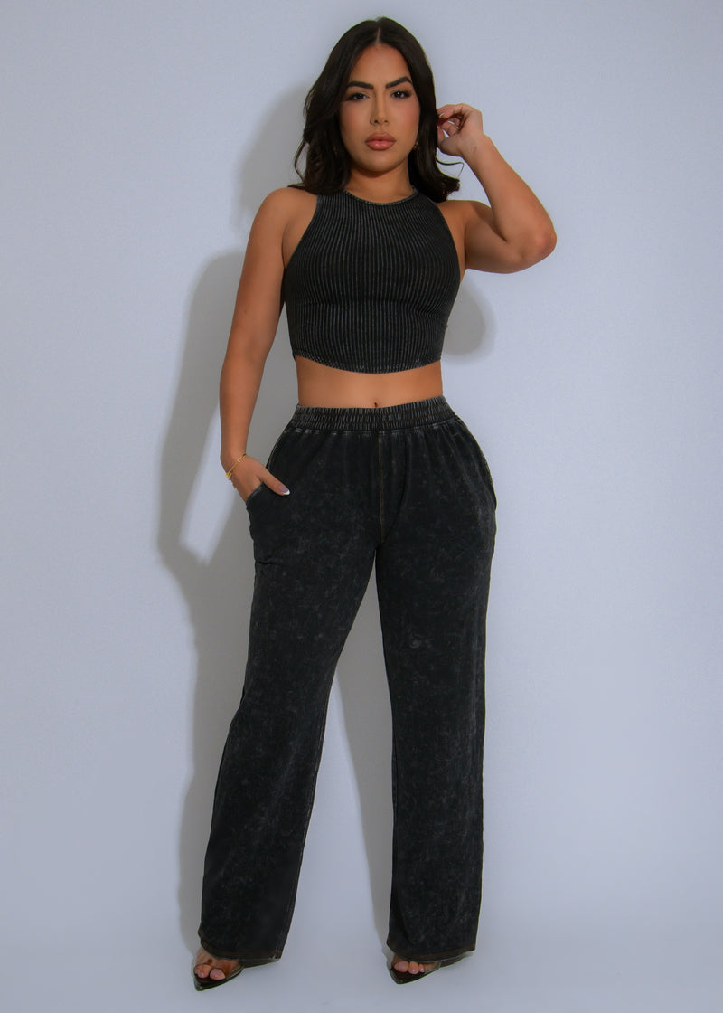 Retro Fade Ribbed Pant Set Black