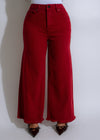 High-waisted sable flare jeans in a bold red hue, perfect for adding a pop of color to any outfit