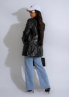 Faux leather black jacket with zippered pockets and button details