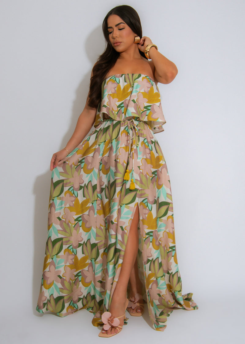 Botanical Harmony Floral Maxi Dress Green