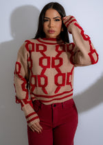 Retro Grid Knit Sweater Nude: Cozy, stylish sweater featuring retro grid pattern in neutral nude color