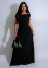 Obsidian Charm Ruched Maxi Dress Black - Front view with flattering ruched detailing and flowy silhouette