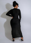  Side view of Midnight Allure Ruched Maxi Dress Black, perfect for formal events and evenings out