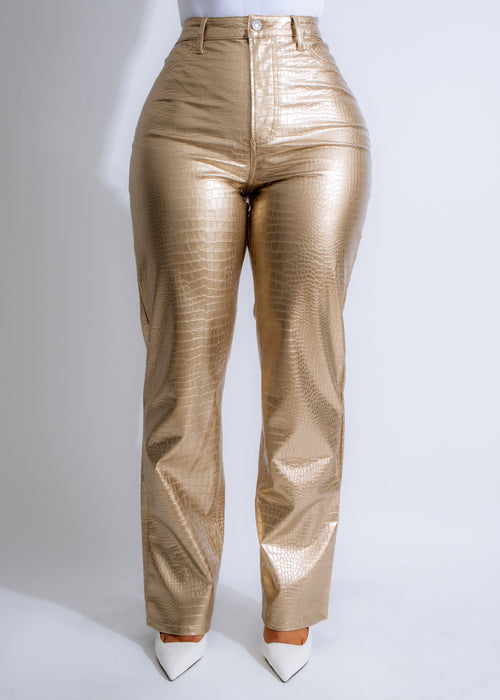 Savanna Croc Faux Leather Pants Gold for stylish and trendy fashion enthusiasts