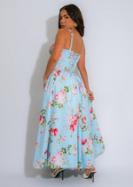 The Rosette Charm Floral Midi Dress Blue