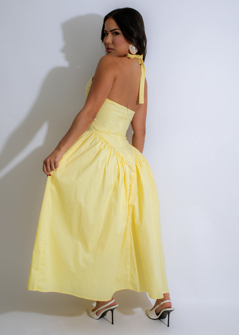  Vibrant yellow Desert Breeze Midi Dress with a flattering silhouette and bohemian vibe