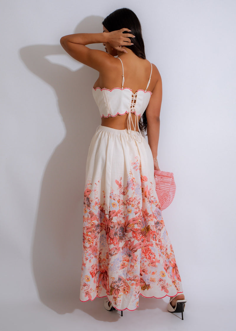 Enchanted Blossom Maxi Dress Nude