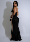  Eclipse Hourglass Maxi Dress Black - Close up of the intricate lace detailing on the bodice and sleeves