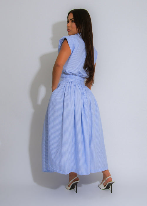 The Seaside Elegance Stripes Skirt Set Blue