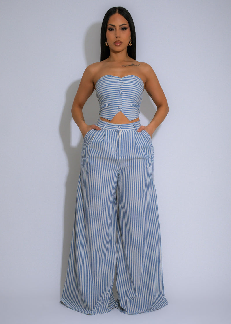 Seaside Stroll Stripes Pant Set Blue