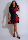 Midnight Garden Floral Mini Dress Black with V-neck and flared sleeves