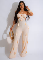 Golden Sands Knit Jumpsuit Nude - Front view with V-neck and wide leg pants