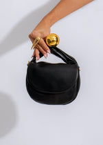 Orbit Faux Leather Handbag Black with gold hardware and adjustable strap