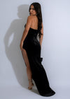  Full-length image of the Obsidian Reverie Velvet Rhinestones Maxi Dress Black, featuring a flattering silhouette and elegant design