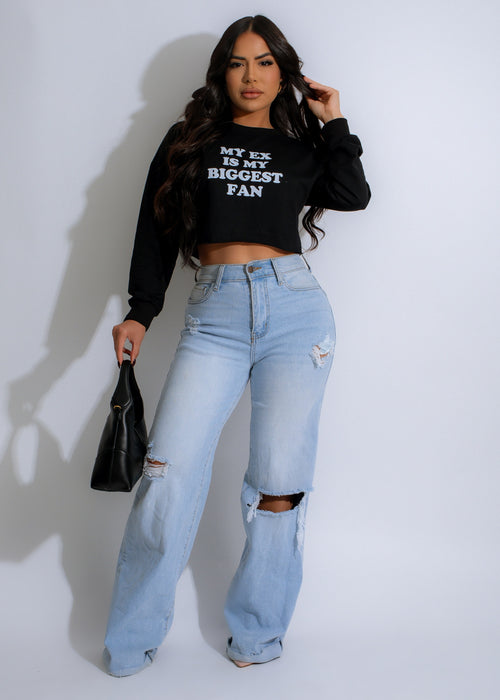 Black sweater with 'My Ex is a Fan' graphic, perfect for making a statement