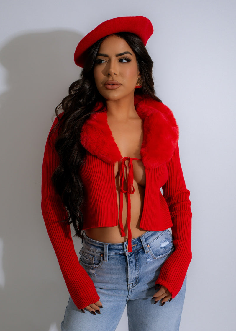 Red Luxe Cozy Collar Ribbed Sweater featuring a soft, comfortable fit