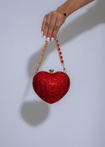 Radiant Heart Rhinestones Clutch Red