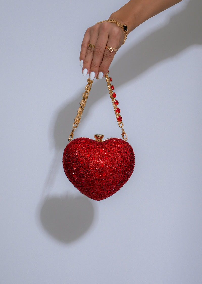 Radiant Heart Rhinestones Clutch Red