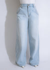 Skyline Fade Cropped Jeans Light Denim featuring distressed light wash denim with a modern high-rise waist and raw-edge hem