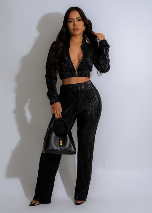 Stylish black metallic pant set from Glide Aura, perfect for any occasion