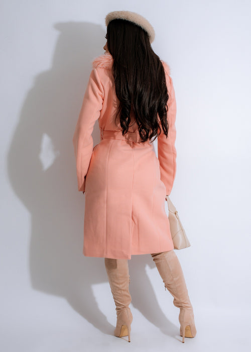 High-quality Glacier Luxe Coat with faux fur hood in orange